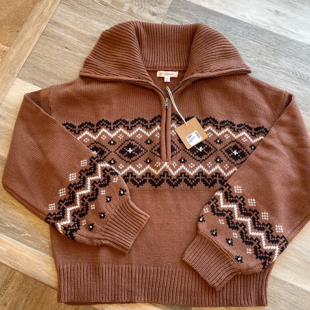 Brown Printed Quarter Zip